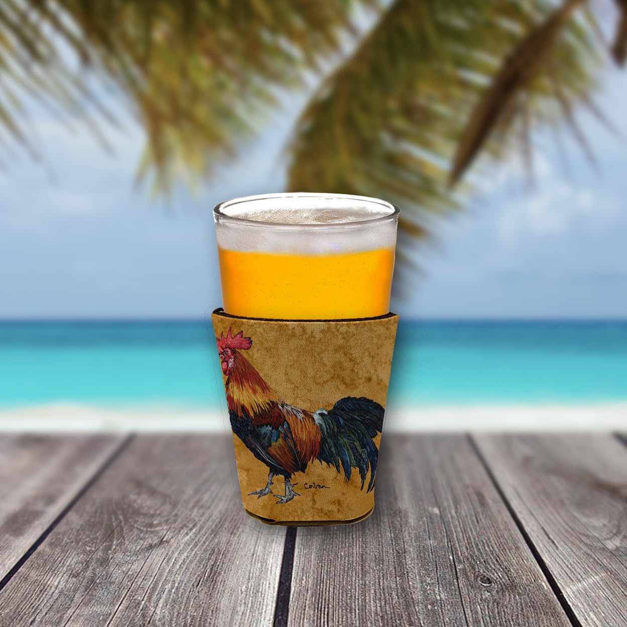 Bird - Rooster  Red Solo Cup Beverage Insulator Hugger