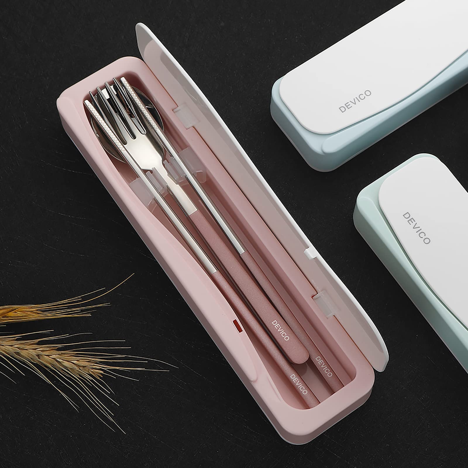 Devico Travel Utensils, 18/8 Stainless Steel 4Pcs Cutlery Set Portable Camp Reusable Flatware Silverware, Include Fork Spoon Cho
