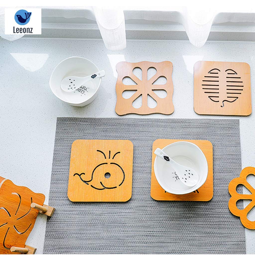 Leeonz Coasters For Drinks, Household Multifunctional Round/Square Dining Table Insulation Pad Non-Slip Placemat Bamboo Thickene