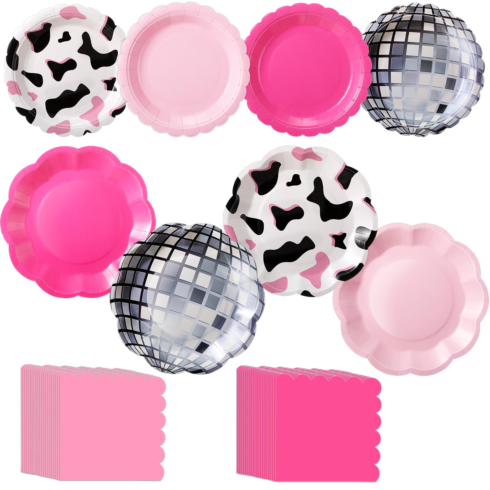 Skybooly 144 Pcs 48 Guests Cowgirl Plates and Napkins Party Supplies Western Paper Plates Napkins Pink Disco Disposable Tablewar