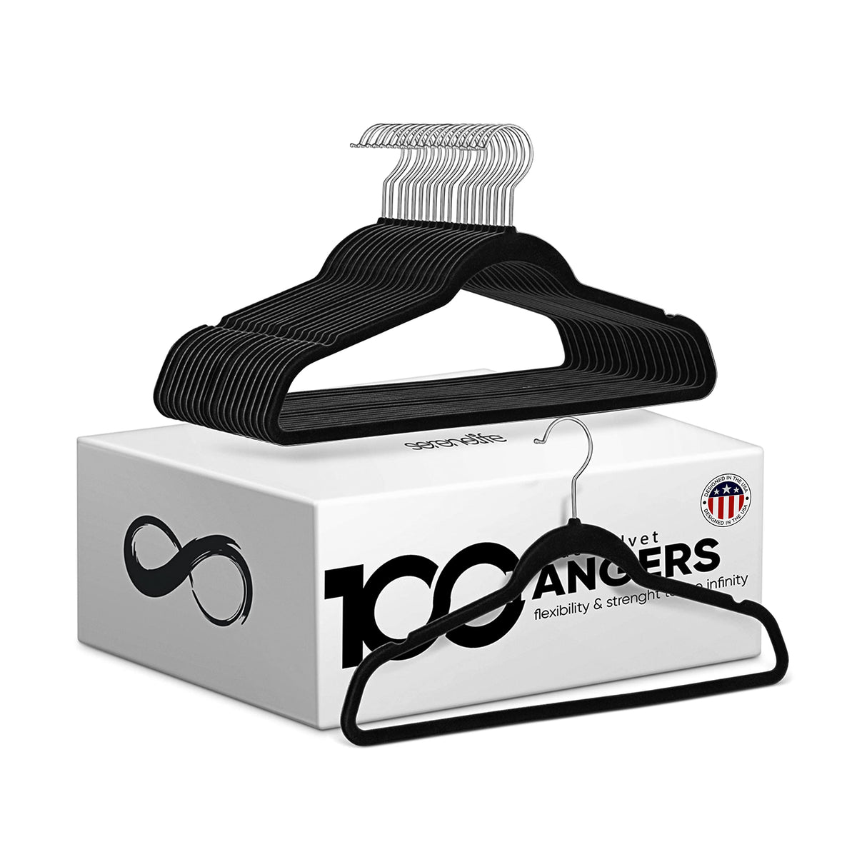 Serenelife Premium Non-Slip Velvet Hangers - Space Saving Heavy Duty Slim Suit Clothes Hanger Set With 360 Degree Swivel Metal H