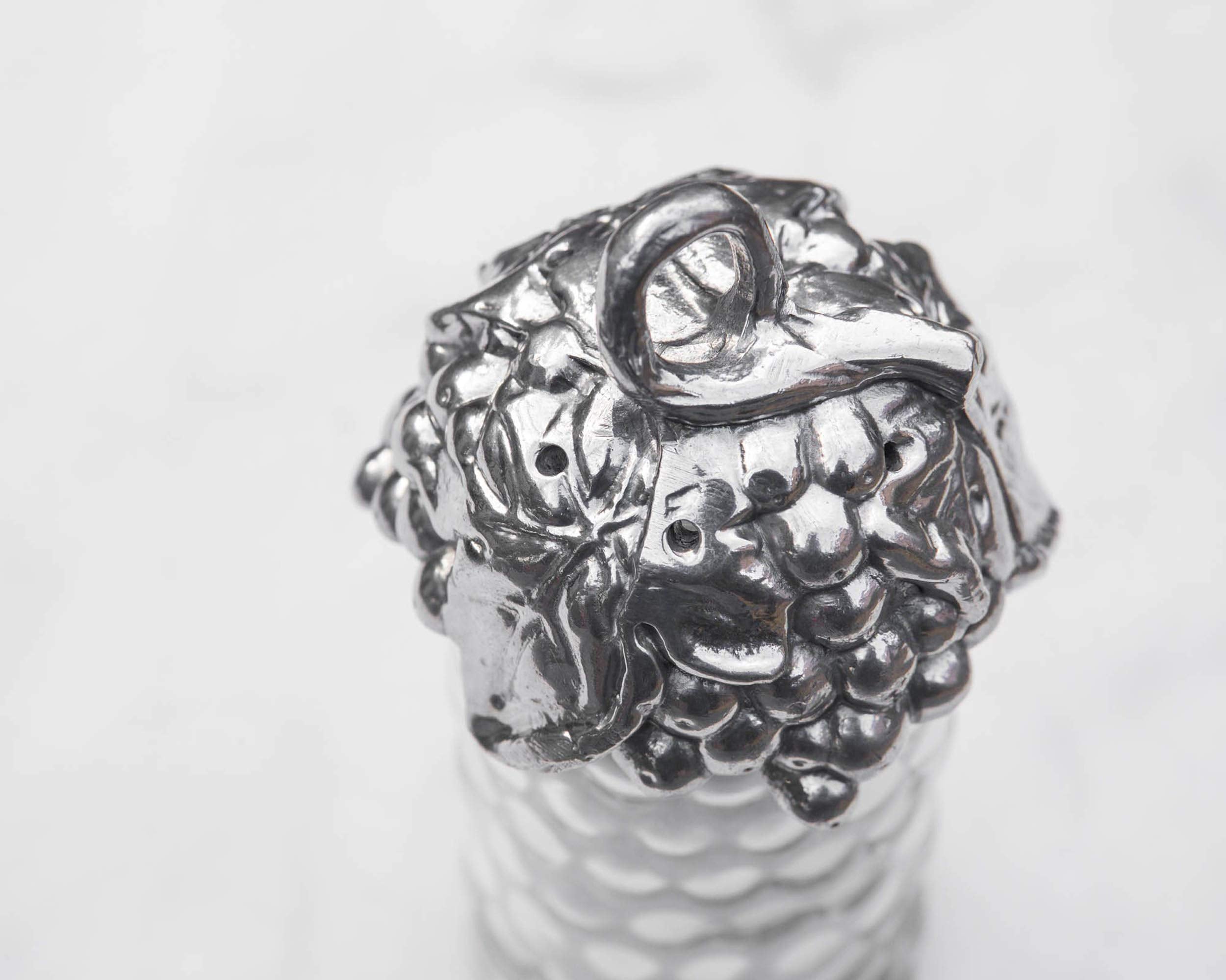 Arthur Court Grape Pattern Aluminum With Artisan Quality Hand Polished Lid For Large Glass Salt And Pepper S/P Shaker 5.75 Inch