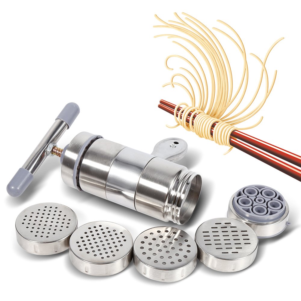 Pasta Noodle Maker, Portable Manual Operated Stainless Steel Pasta Maker Noodle Juicer Pressure Making Machine With 5