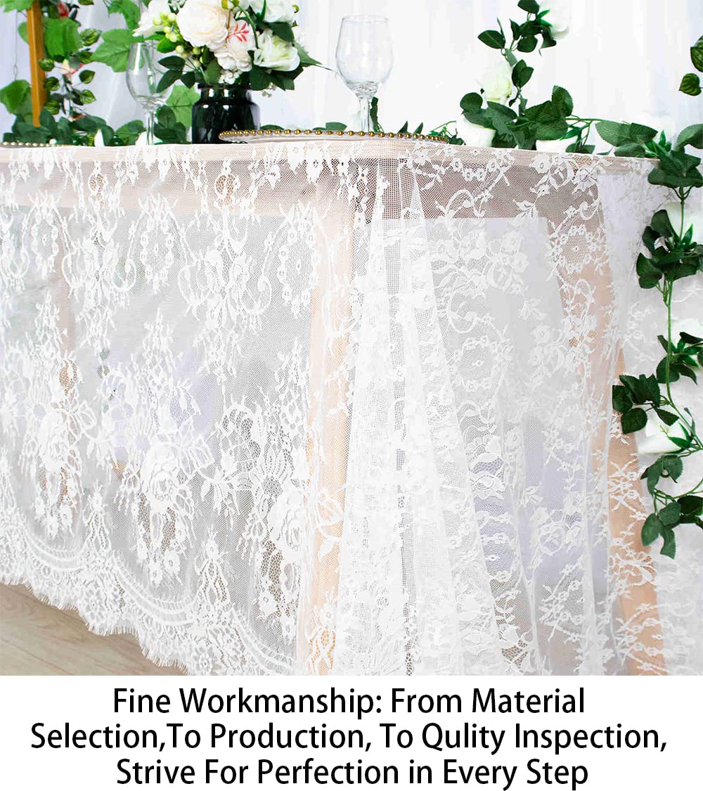 Shinybeauty 60X120 Inch White Lace Rectangle Tablecloth | Vintage Embroidered Lace Table Cover For Banquet, Wedding, Party, Even