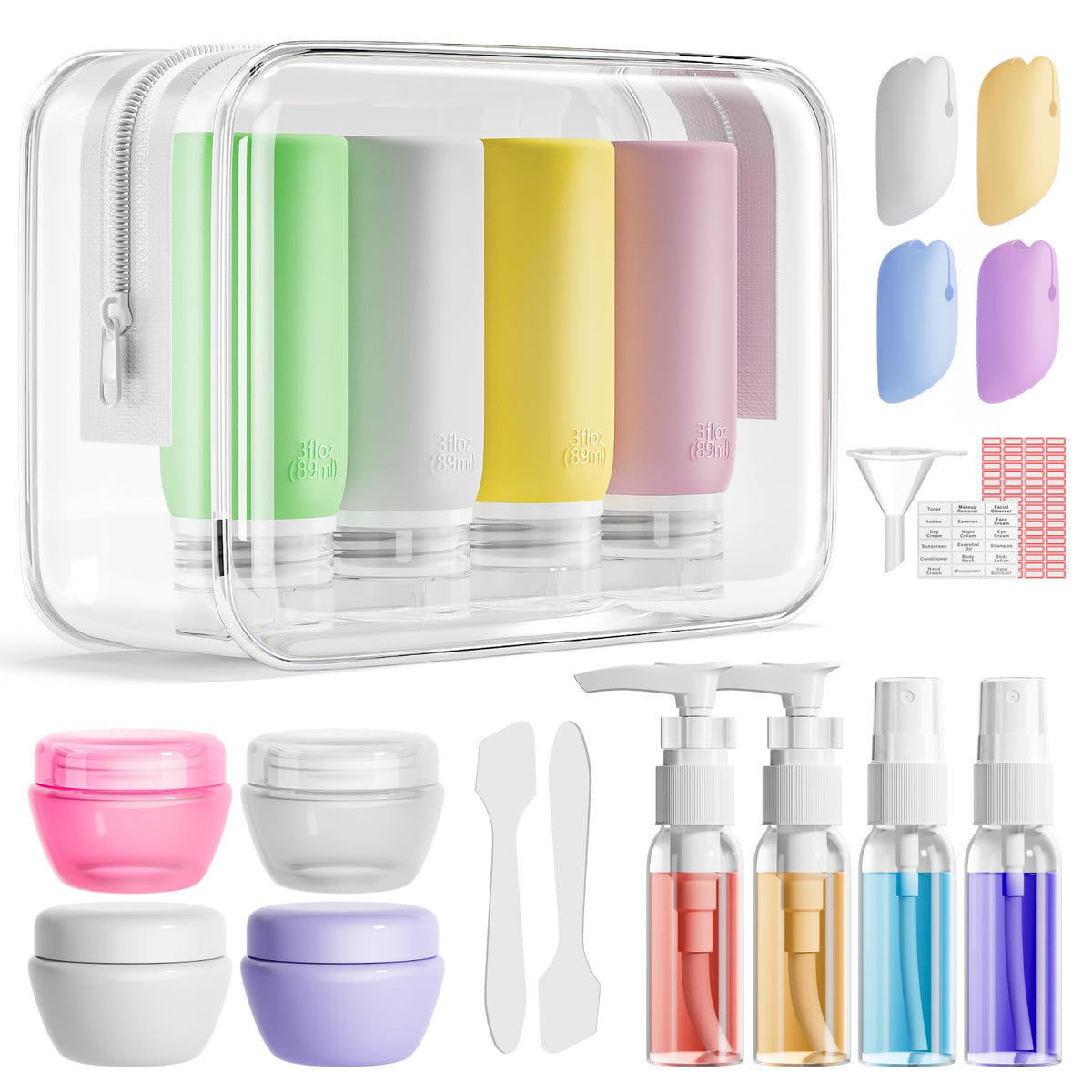 Muslish 21 Pack Leak Proof Silicone Travel Bottles Set, Tsa Approved Containers For Toiletries, Travel Size Accessories And Sham