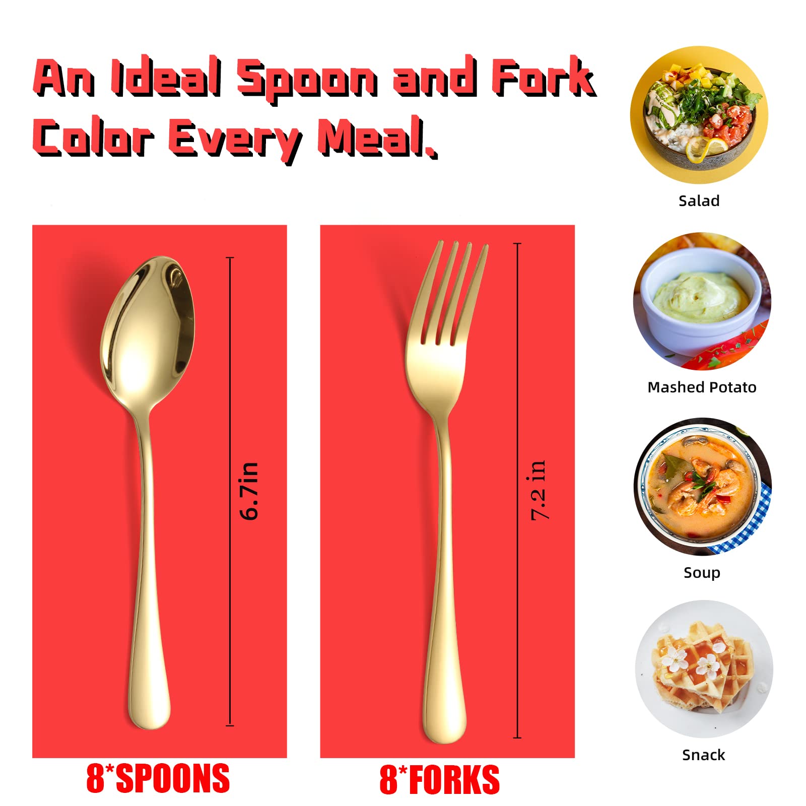 16-Piece Gold Forks And Spoons Silverware Set,Stainless Steel Flatware Cutlery For Kitchen Home Restaurant, Dinner Fork And Tabl