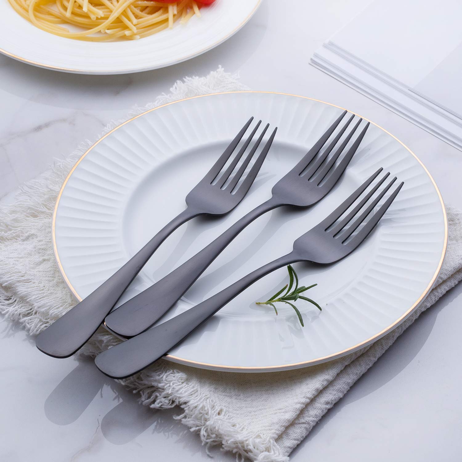 Matte Black Dinner Fork, Gogeili Stainless Steel Satin Finish 8.0-Inch Silverware Flatware Fork Set, Service For 6, Dishwasher S