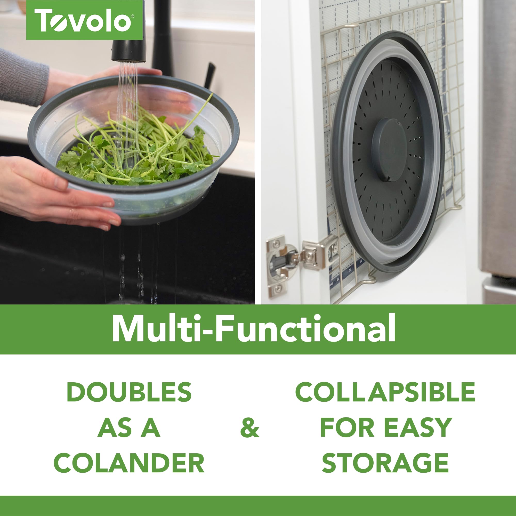 Tovolo Microwave Splatter Cover For Food, Medium (Charcoal) - Collapsible & Vented Silicone Splatter Guard Lid - Microwave Plate