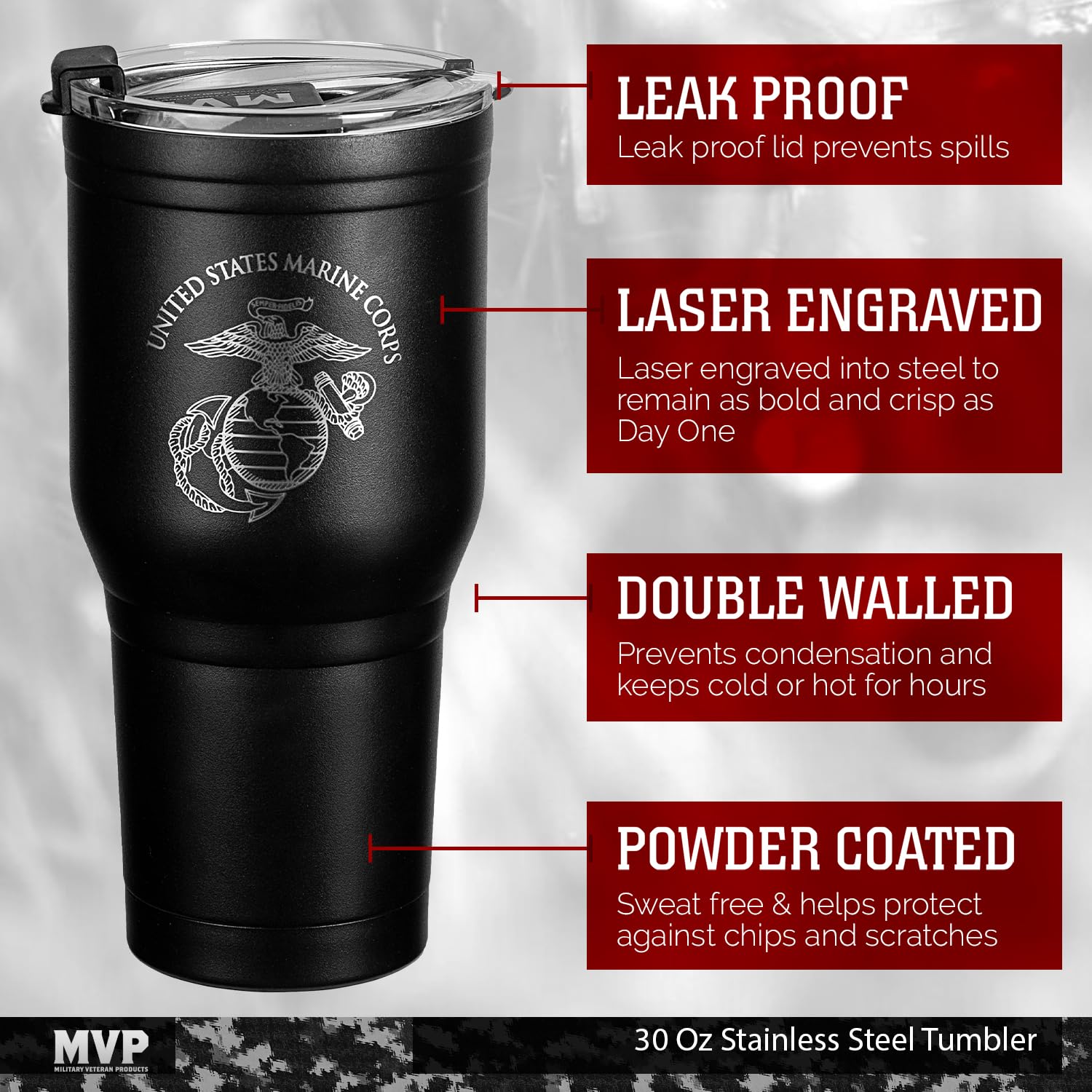 30 Oz Usmc Coffee Travel Mug | Double Wall Vacuum Insulated Coffee Tumbler | Stainless Steel Coffee Mug With Lid & Straw