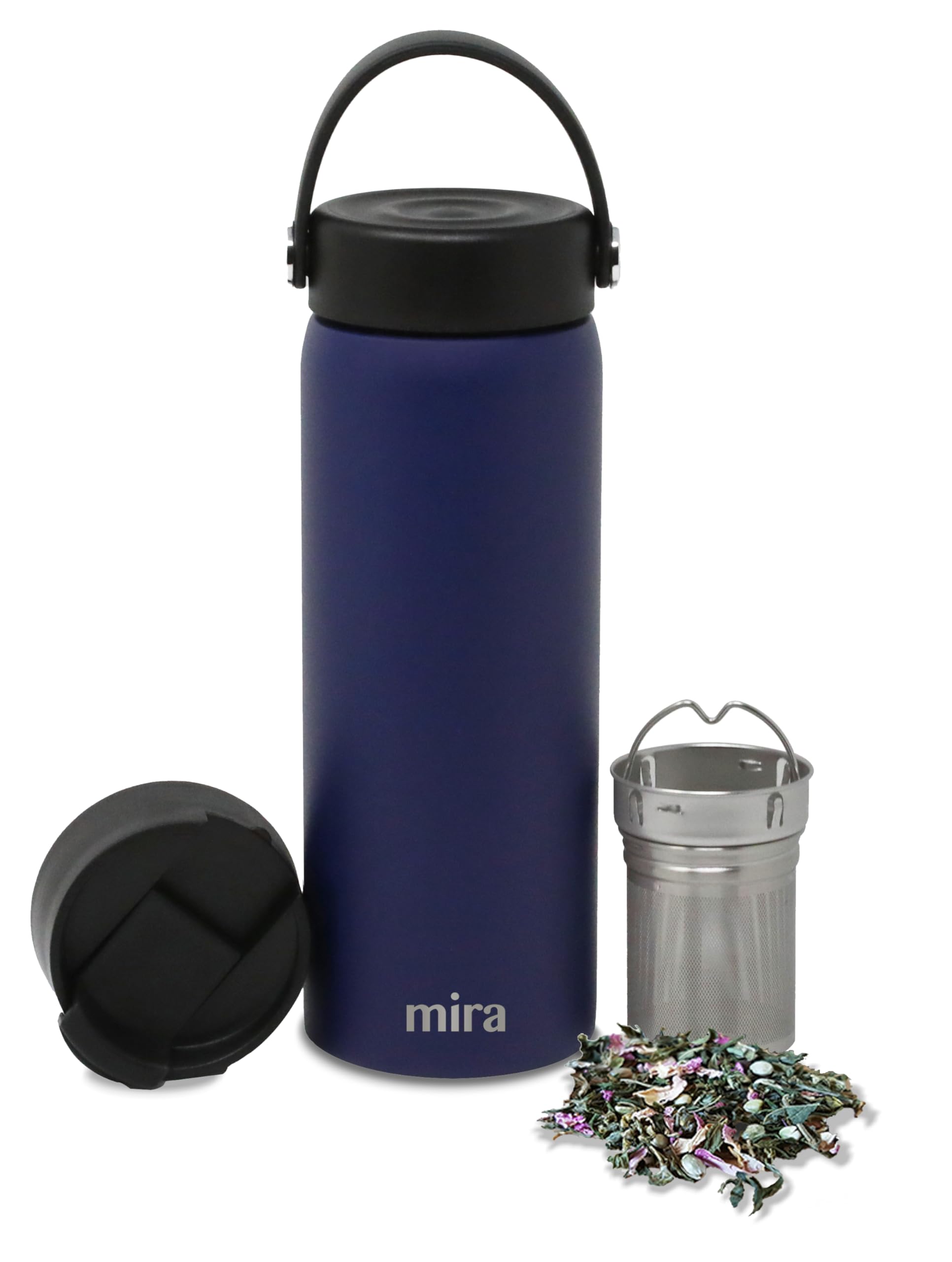 MIRA 18 oz Tea Infuser Thermo  Stainless Steel Travel Bottle with Removable Strainer for Loose Leaf Tea  Insulated Hot & Cold 