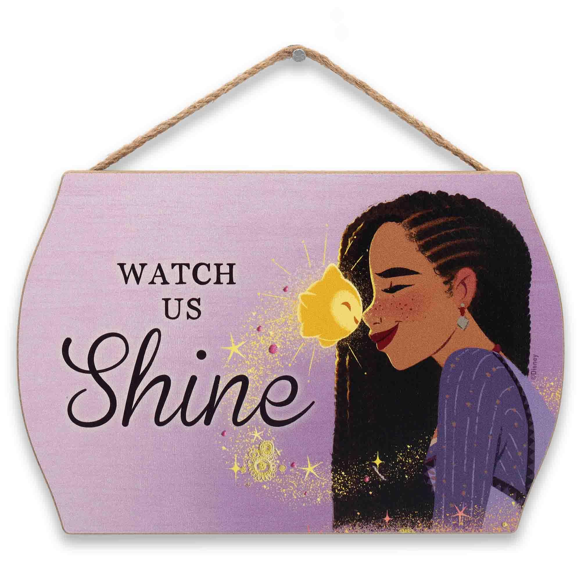 Disney Wish Watch Us Shine Asha and Star Hanging Wood Wall Decor - Adorable Wish Sign for Kids Bedroom or Movie Room