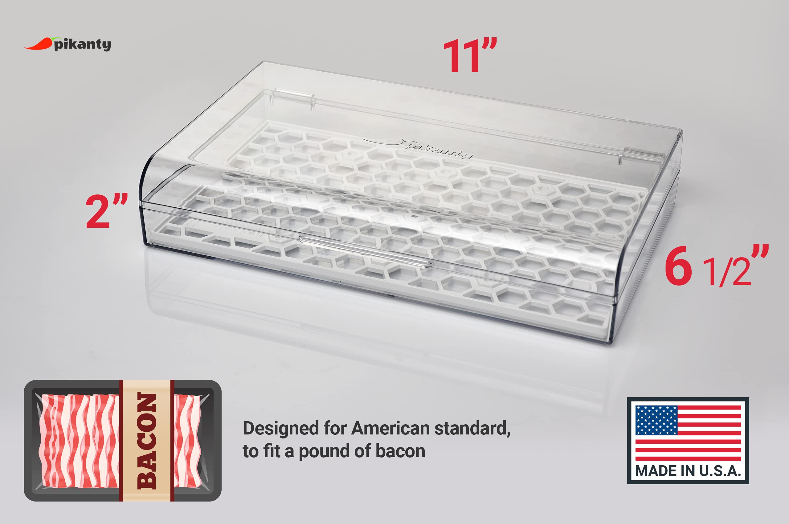 Pikanty - Bacon Container For Refrigerator | Fridge Storage And Deli Meat Keeper With Food Serving Tongs And Drain Plate | Dishw