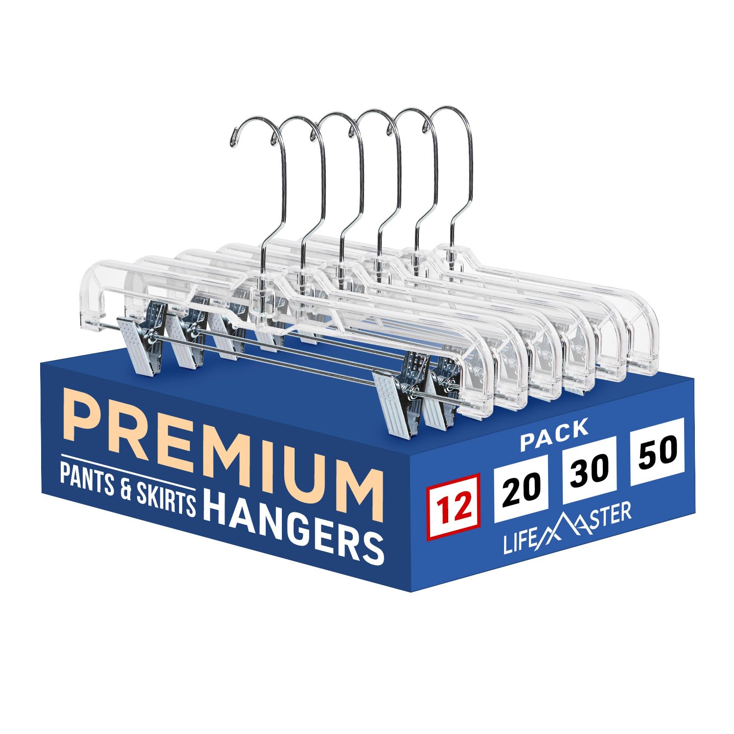 Lifemaster Clear Plastic Hangers - 12 Pieces 14 Inches Anti-Slip Space-Saving, Closet Organization Solution - Pants, Trousers, S
