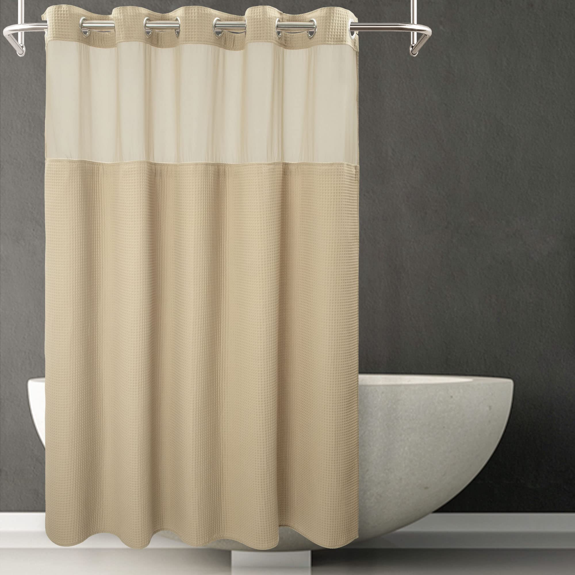 River Dream Linen Fabric Shower Curtain Set, Cotton Blend, Waffle Weave, With Snap In Replacement Liner,71 X 74 Inches