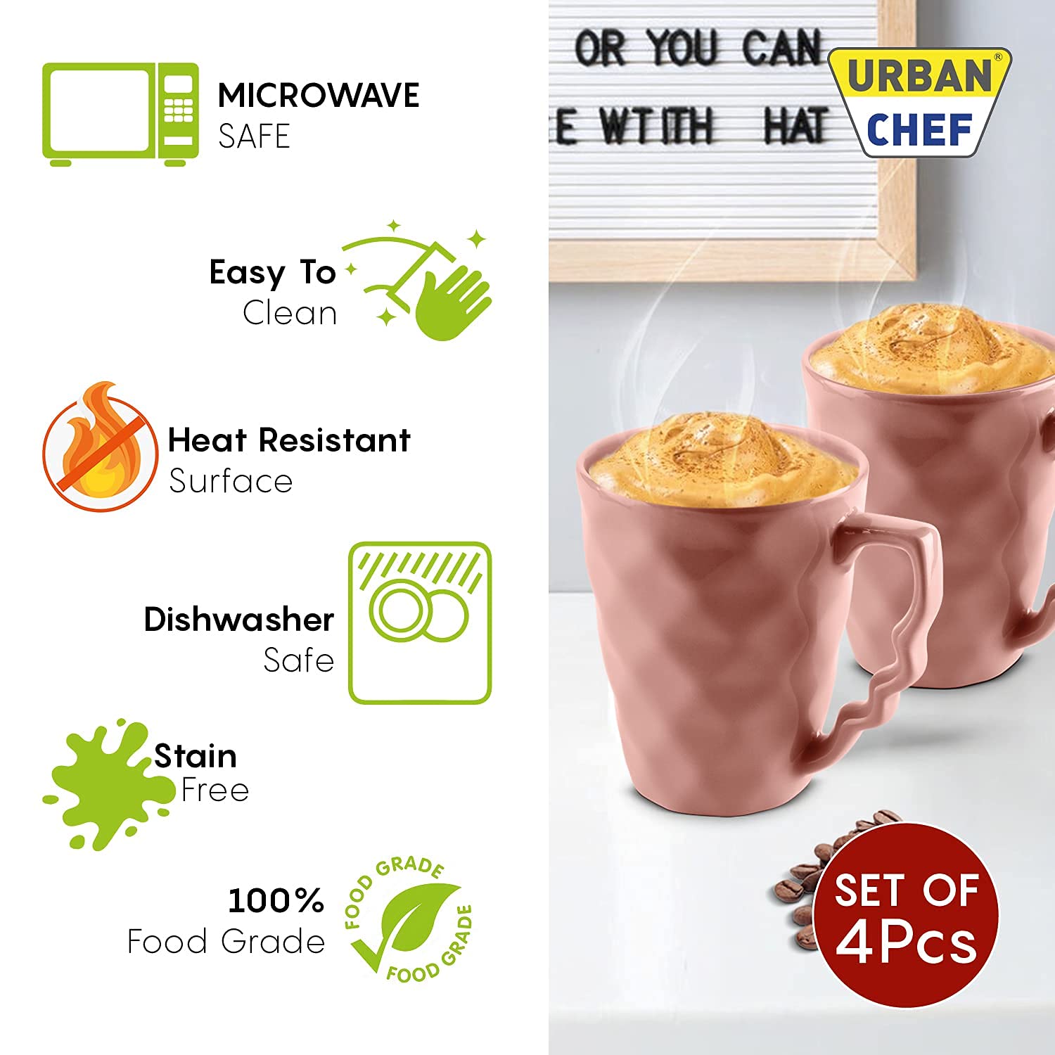 URBAN CHEF PRISM Ceramic Handcrafted Shine PEACH & MUSTURD - Microwave Safe Coffee / Milk Mug with Handle Ideal Best For Self Us