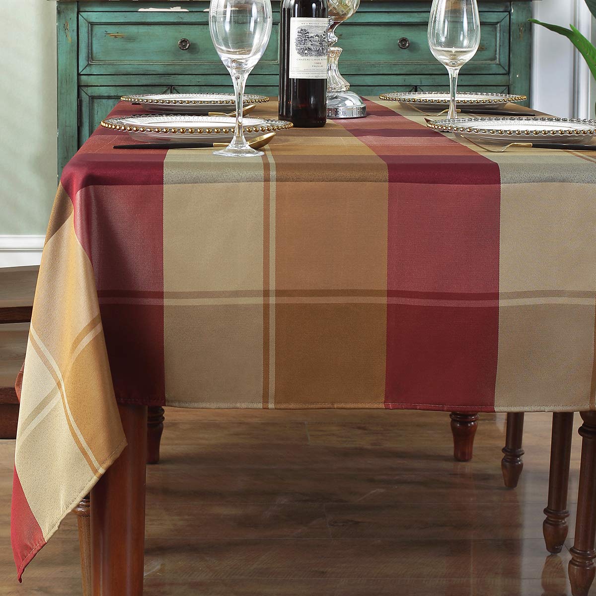Sastybale Rectangle Tablecloth Checkered Style Polyester Table Cloth Spillproof Heavy Weight Table Cover For Kitchen Dinning Tab