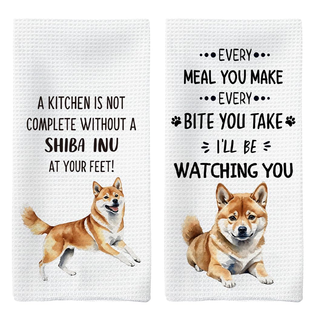 Tzhim Shiba Inu Kitchen Towels Set of 2, Shiba Inu Gifts, Shiba Inu Dog Decorative Hand Towels, Shiba Inu Dog Dishcloths Dish To
