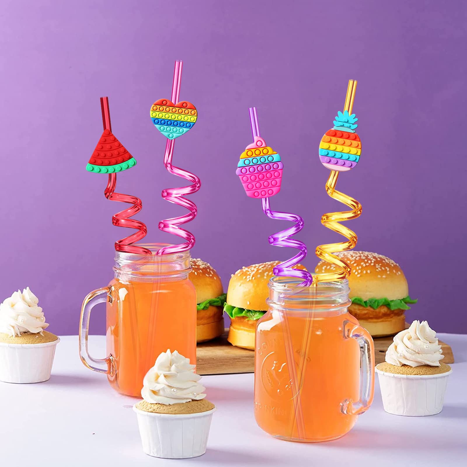 24 Pop Birthday Party Favors It Plastic Drinking Straws 8 Pop Fidget Designs Great For Pop Party Supplies With 2 Cleaning Brush