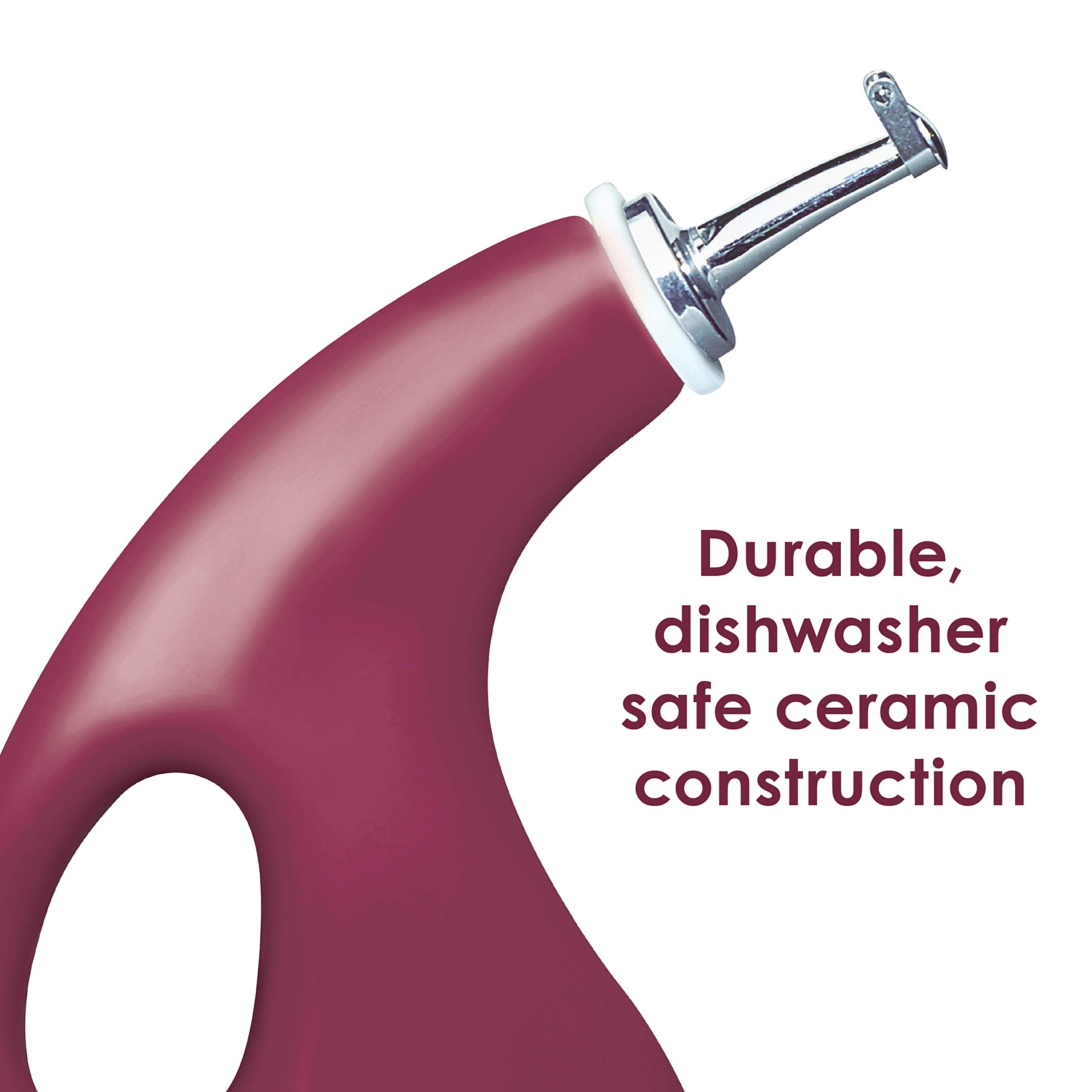 Rachael Ray Solid Glaze Ceramics Evoo Olive Oil Bottle Dispenser With Spout - 24 Ounce , Red,Burgundy