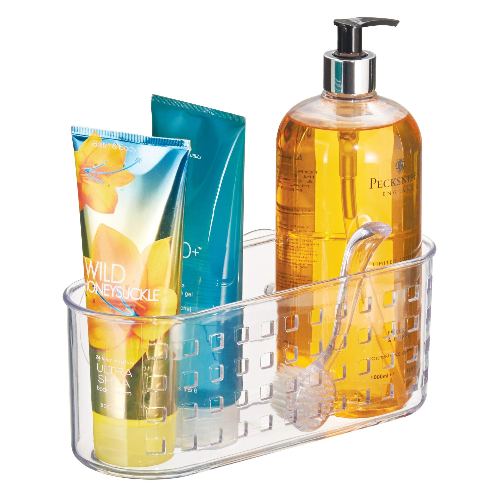 InterDesign Hanging Suction Shower Caddy Basket, Clear Plastic, 10.25" x 3.75" x 4", Model 41600, Ideal Bathroom Storage Solution