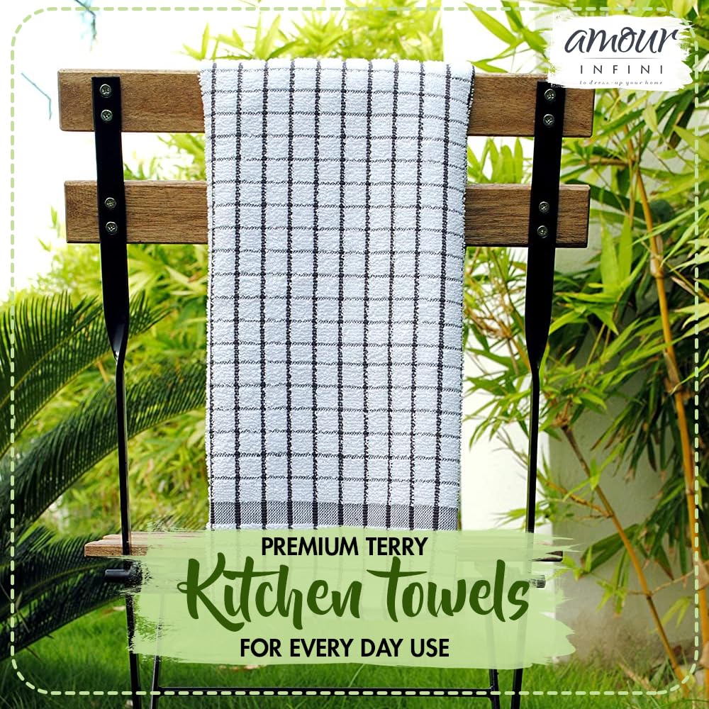 Amour Infini Kitchen Towels Set Of 4 - Highly Absorbent, Super Soft Terry Cotton 20X28 Inch Dish Towels With Hanging Loop - Hand