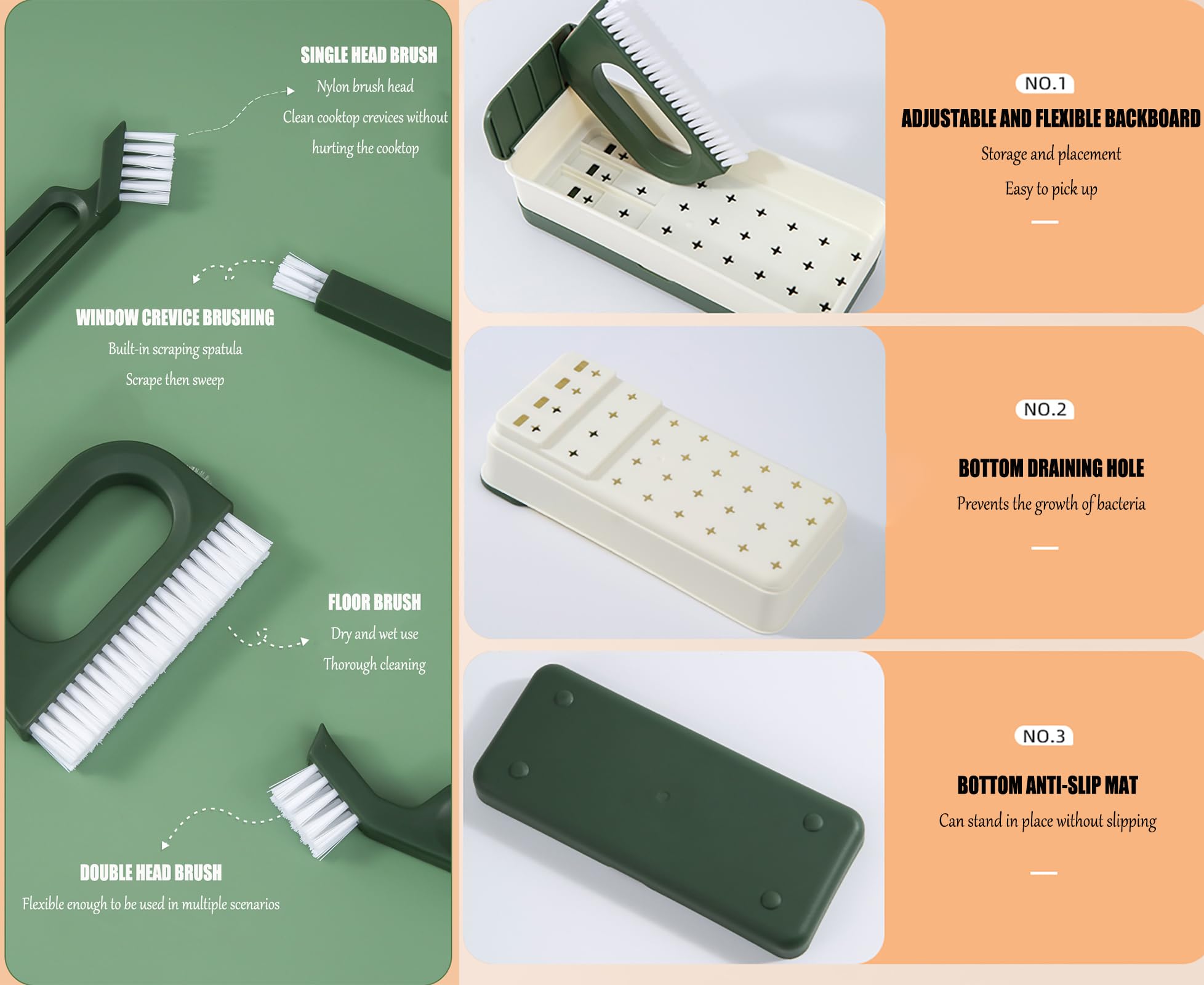 Kitchen Scrub Brush Set With Ergonomic Handle, Deep Cleaning Brushes With Hanging Hole, Include Dish Brush, Grout Brush, Groove