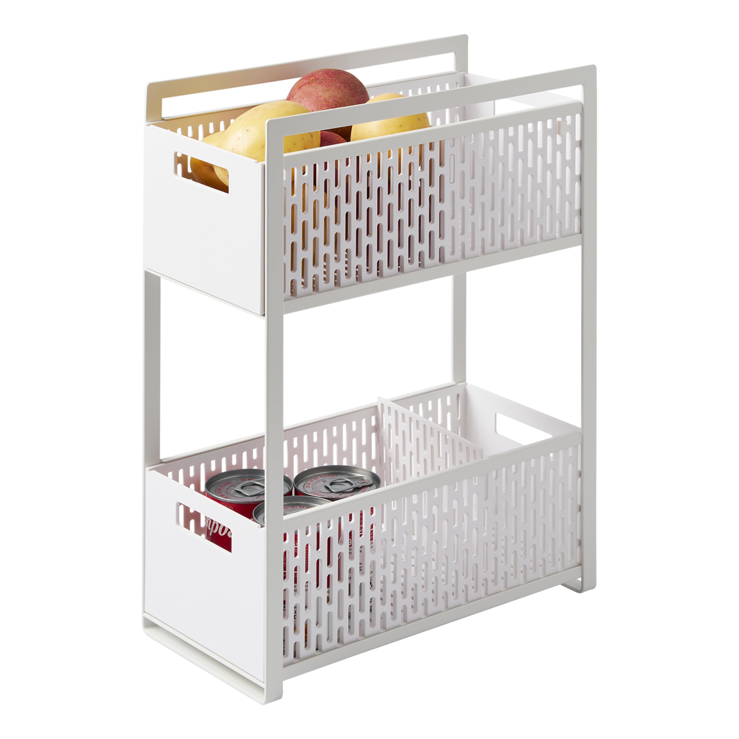 YAMAZAKI Home Tower 2 Tier Sliding Baskets Organizer Rack for Pantry Or Under Sink Storage - Space-Saving Solution for Spices, C