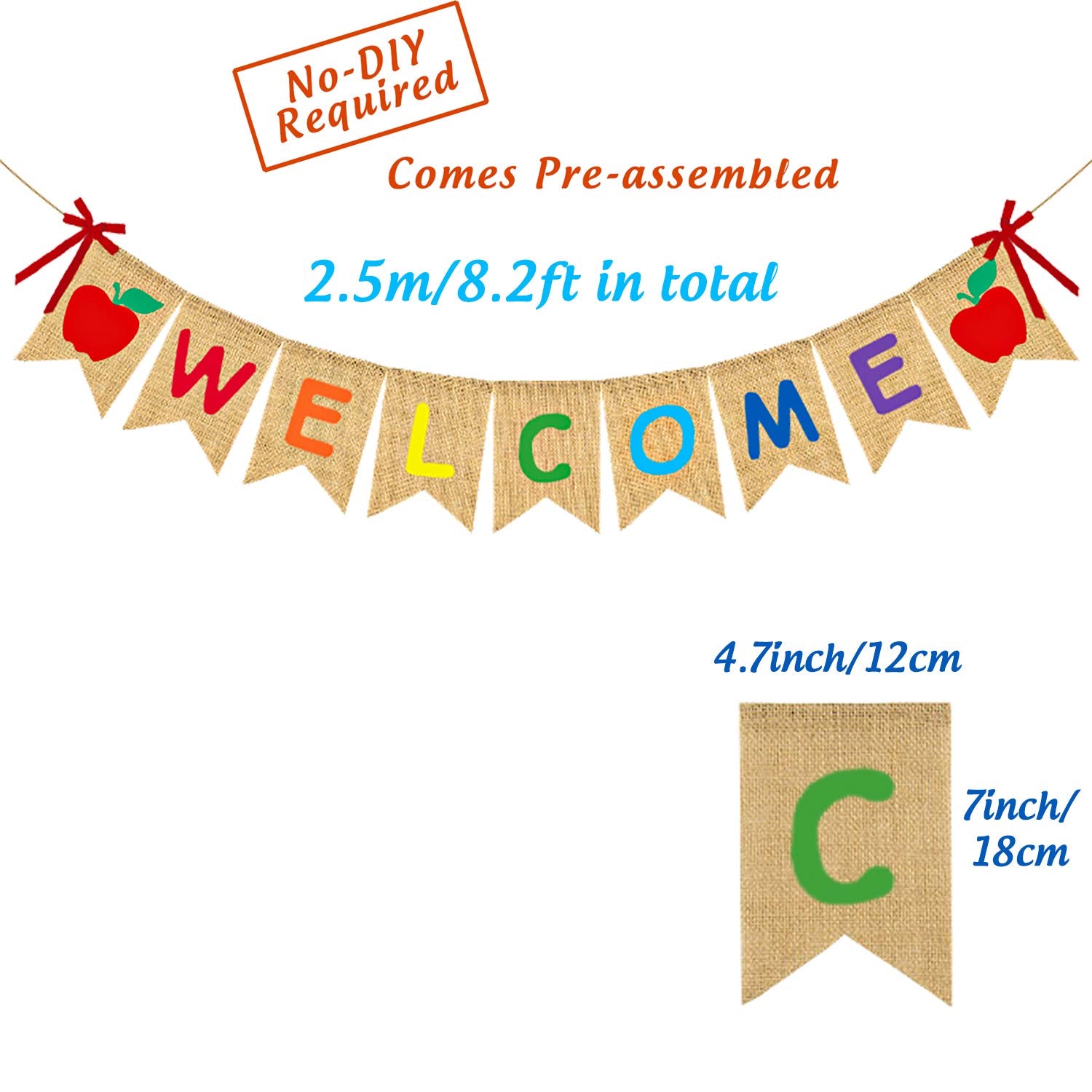 Adurself Welcome Burlap Banner Back To School Party Decorations First Day Of School Jute Burlap Garland Wall Hanging For Pre Sch