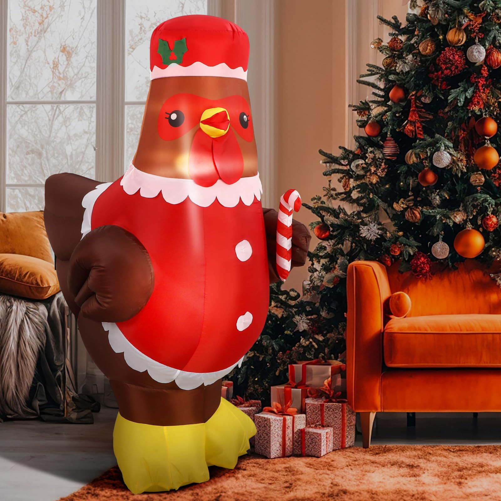 Ceenna 5 ft Large Lighted Christmas Inflatable Chicken Built in Colorful LED Light up Inflatable Turkey Blow up Chicken Garden D