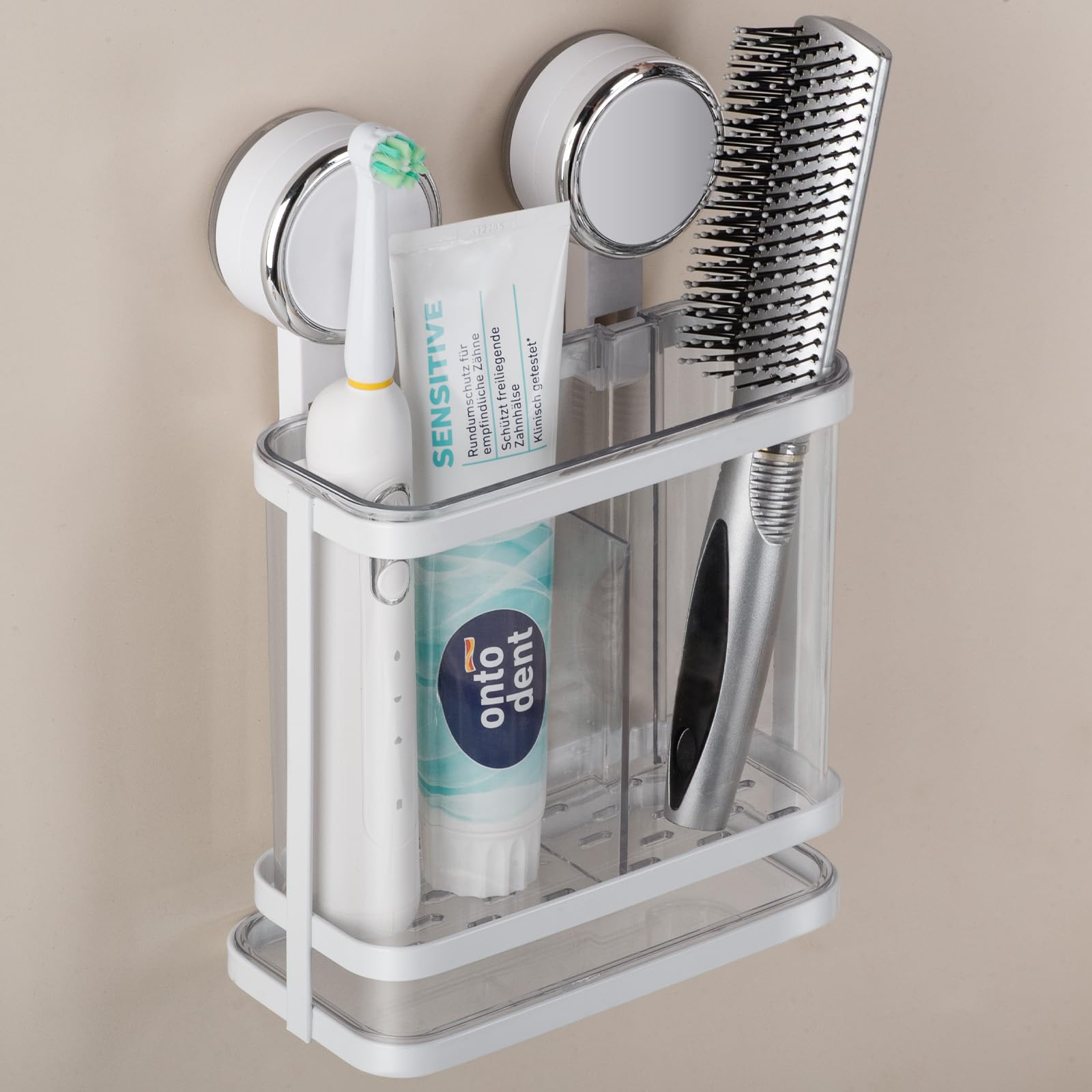 Toothbrush Holders Wall Mounted for Bathrooms, Suction Cup Electric Tooth Brush and Toothpaste Organizer Razor Holder for Shower