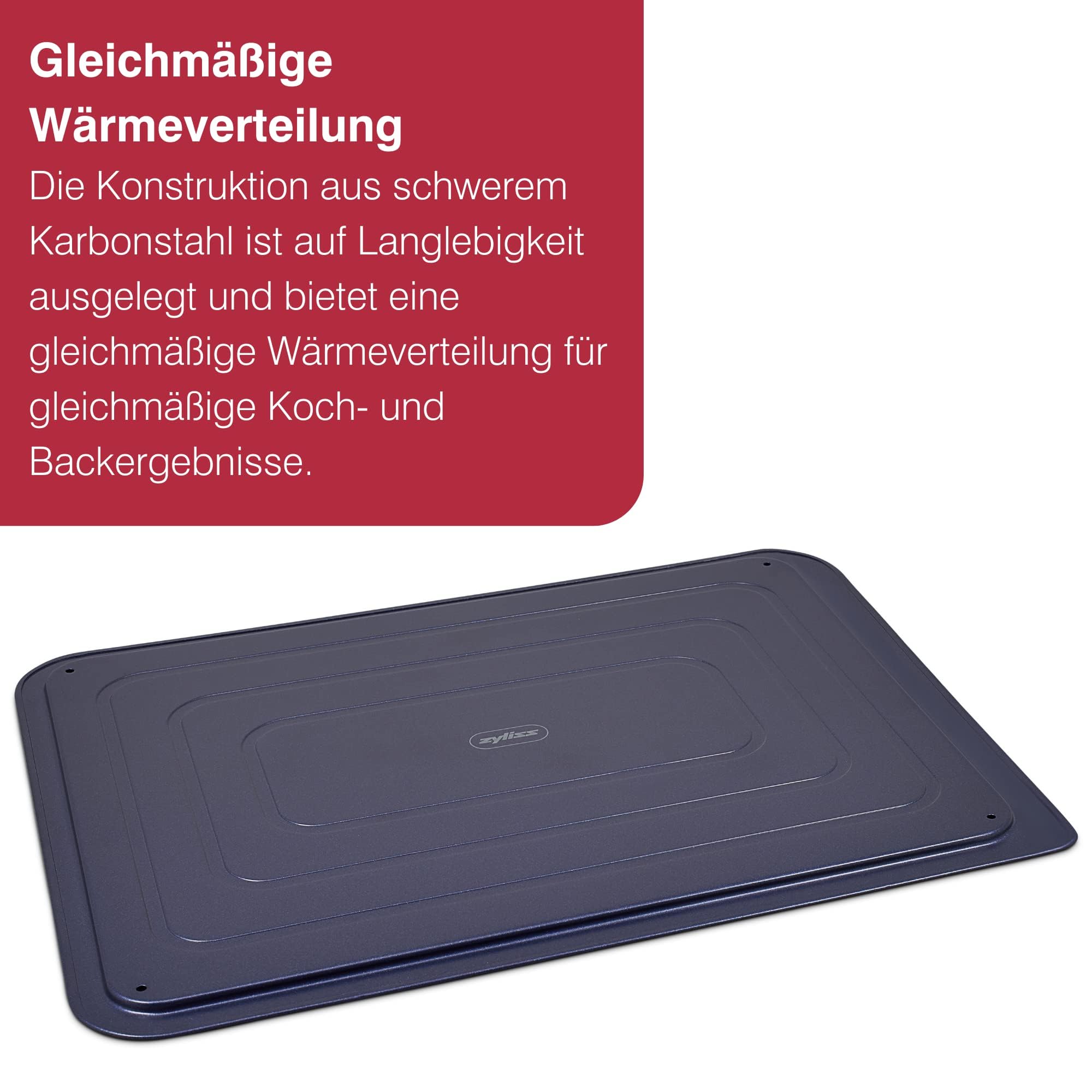 Zyliss E980192 Non-Stick Baking Sheet | Carbon Steel | Dark Blue | Baking Tin/Bakeware/Roasting | Dishwasher Safe | 5 Year Guara