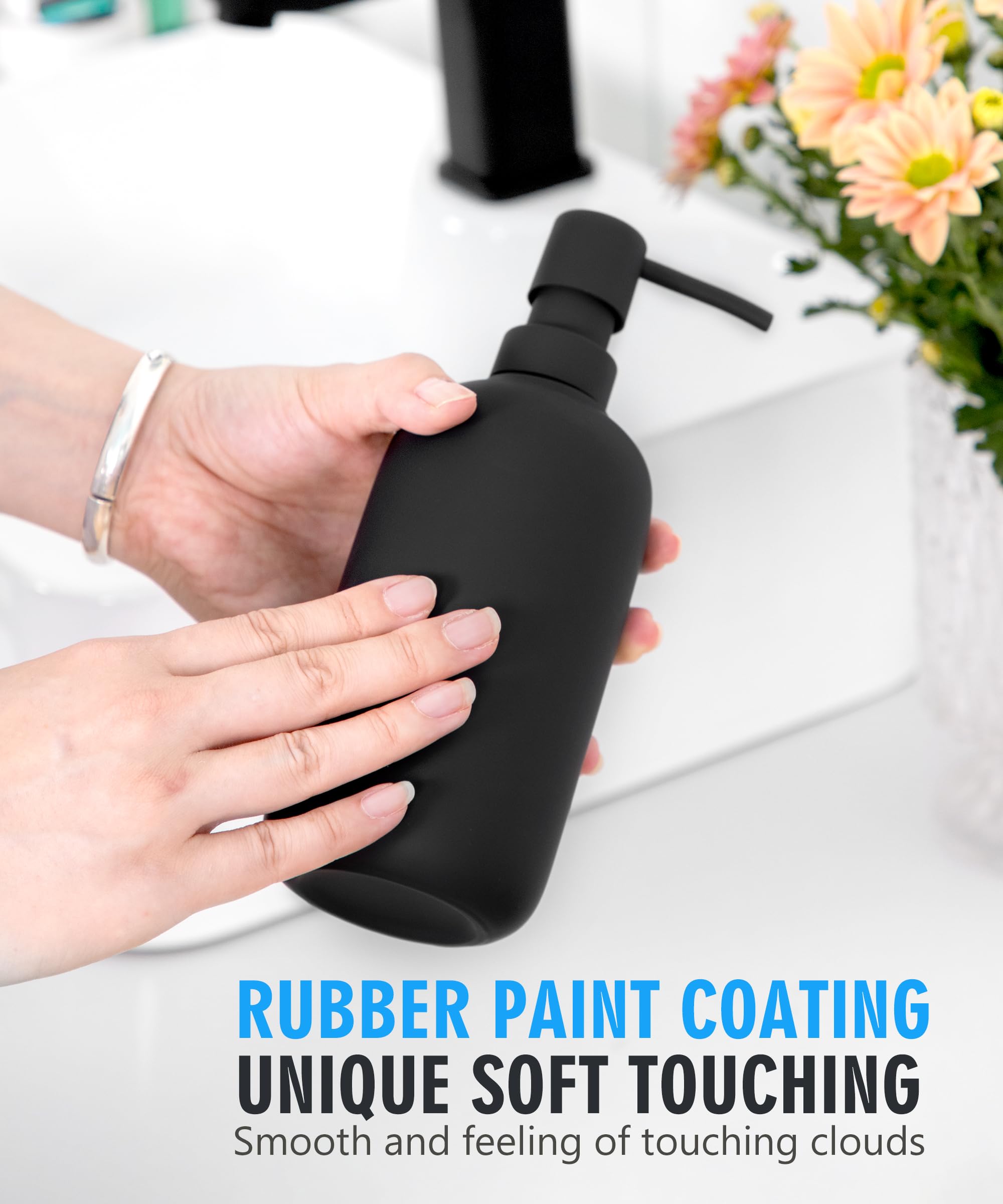 Viosuniu Ceramic Soap Dispenser - Elegant Hand Soap Pump With 4 Labels (Soap, Dishes, Lotion, Hands) - Durable & Stylish Ceramic