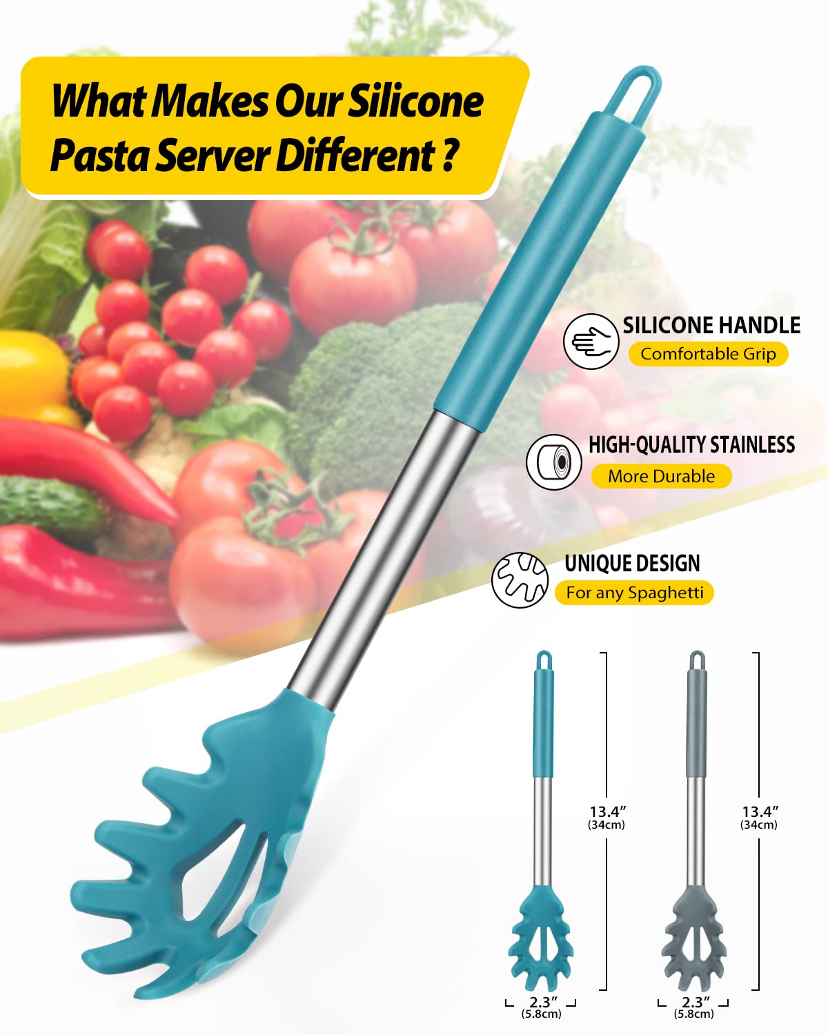 Pack Of 2 Silicone Pasta Fork, Kitchen Heat Resistant Noodle Spoon Server, Bpa Free Spaghetti Strainer, Best Cooking Tools (Gray