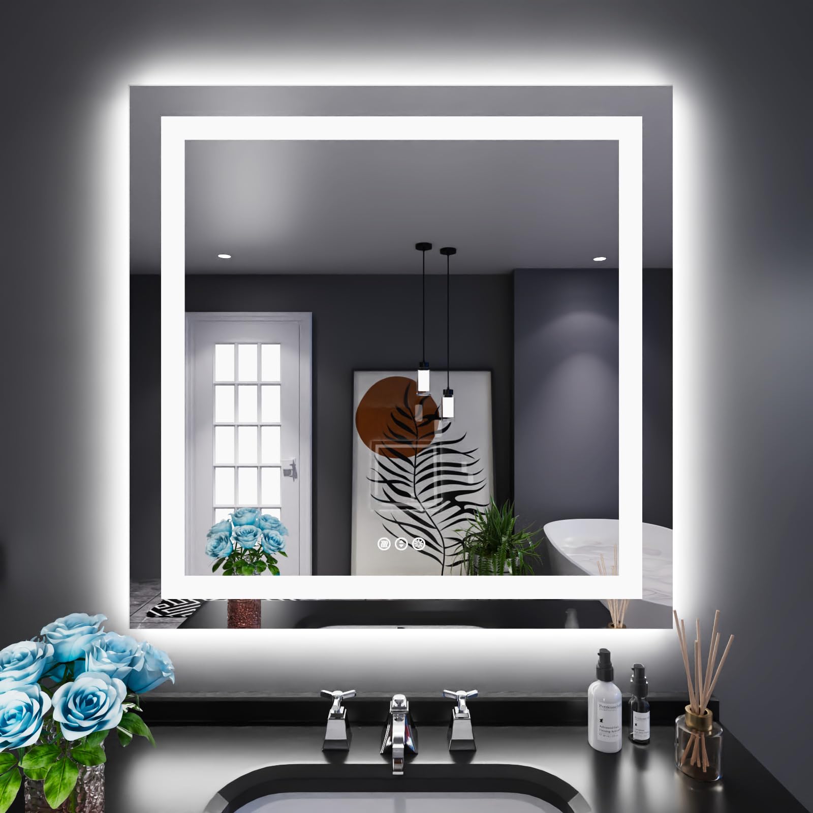 Loaao 38''X38'' Led Bathroom Mirror With Lights, Anti-Fog, Dimmable, Backlit + Front Lit, Lighted Bathroom Vanity Mirror For Wal