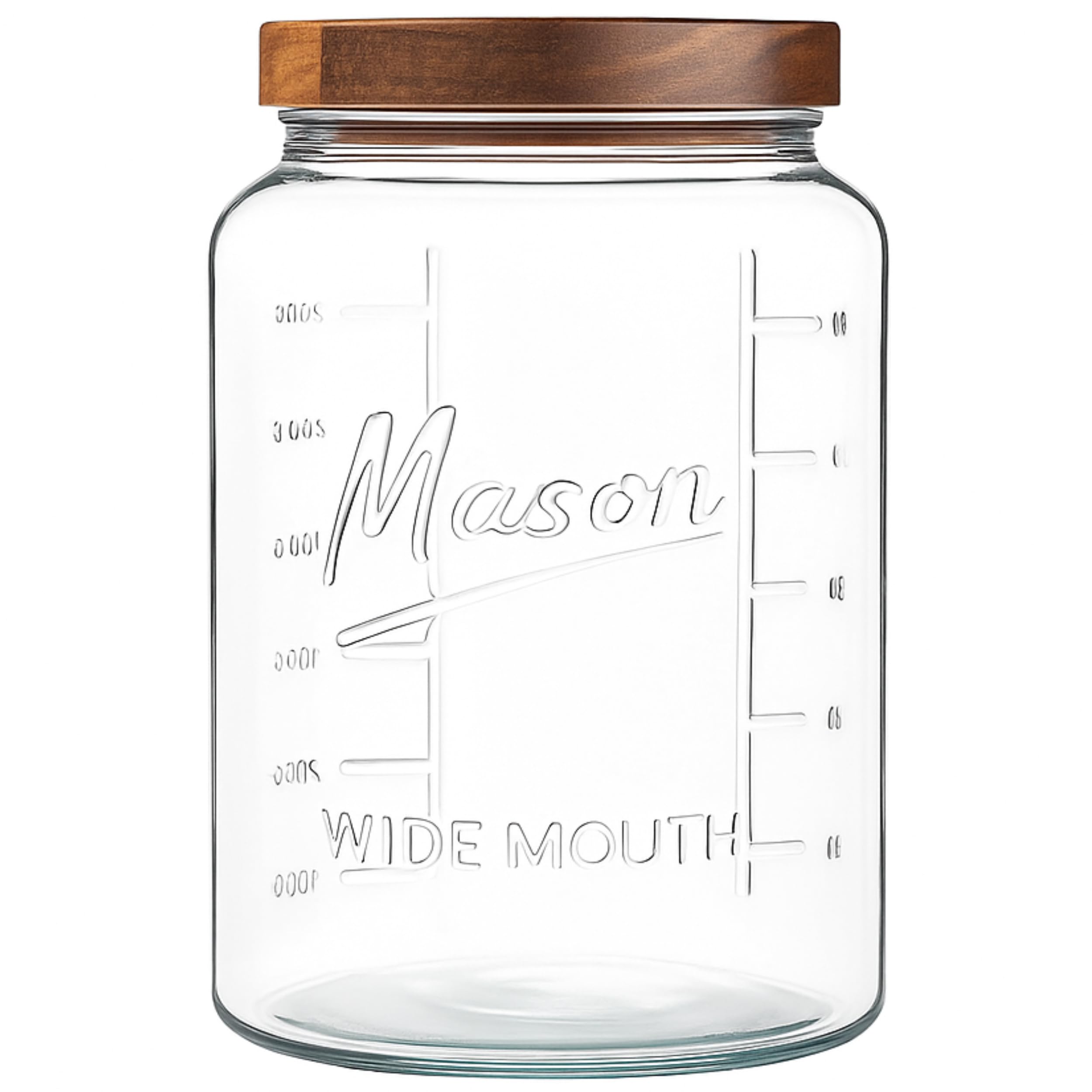 kitchentoolz Extra Large Mason Jar - 1 Gallon Glass Wide Mouth Jar with Airtight Wooden Lid, Food Storage Container with Measure