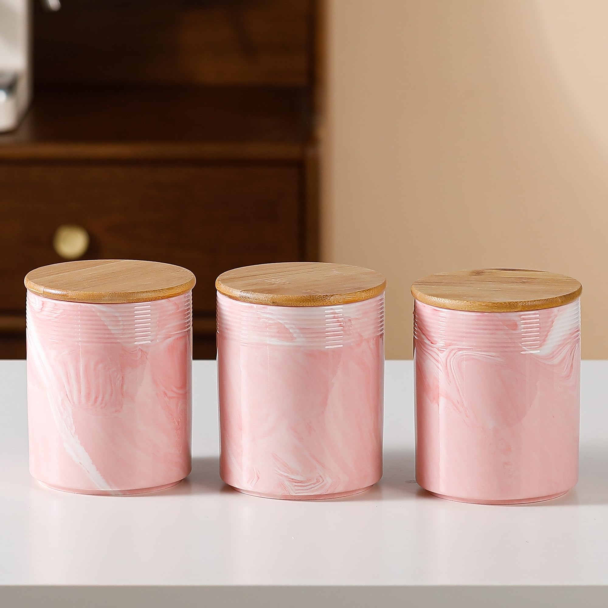 Umai Ceramic Jars For Kitchen Storage With Bamboo Lid | Set Of 3 | Airtight Kitchen Containers Set | Kitchen Accessories Items |