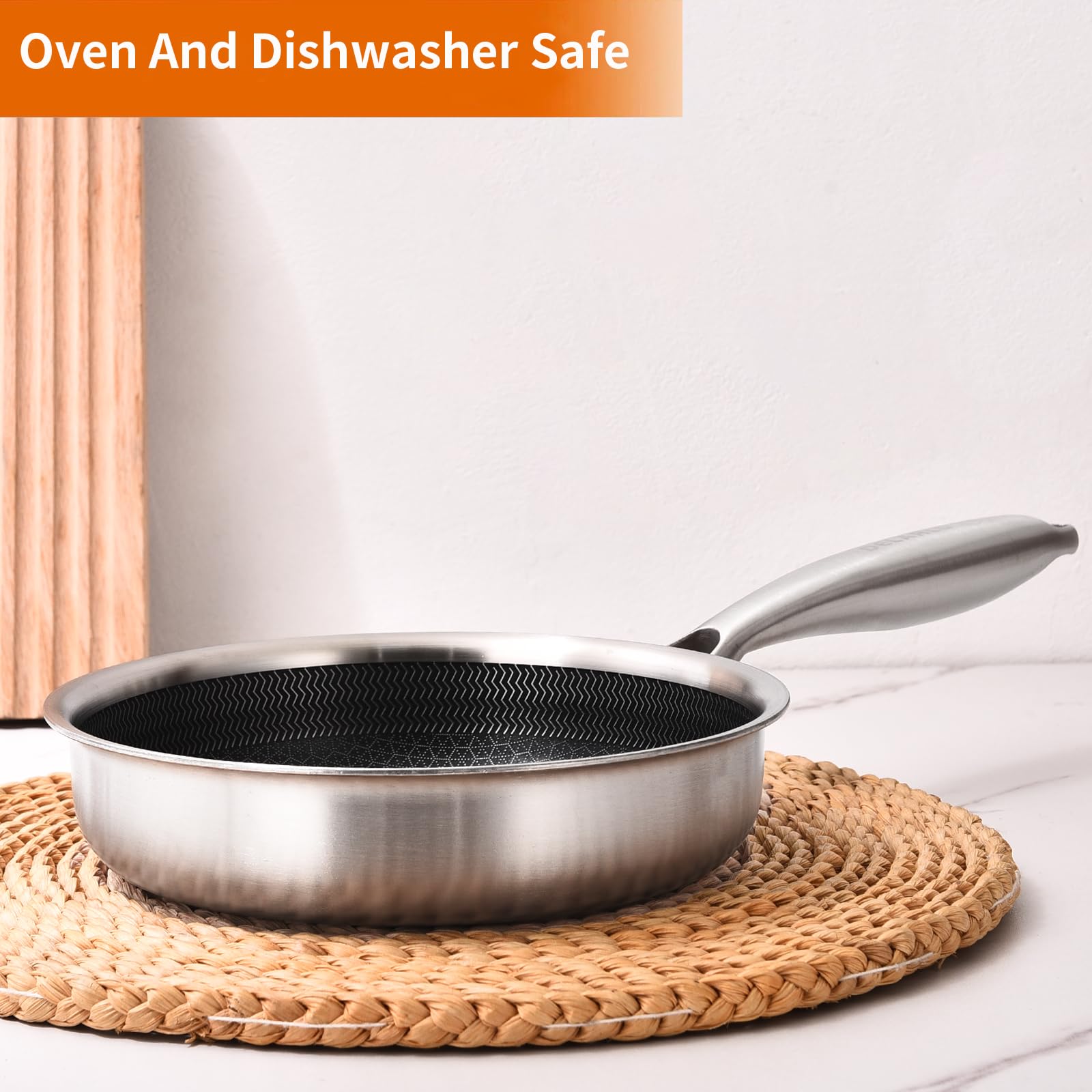 Delarlo Whole Body Tri-Ply Stainless Steel 7.8 Inch Mini Omelet Pans Nonstick Small Frying Pan, Oven Safe Induction Skillet, Sui