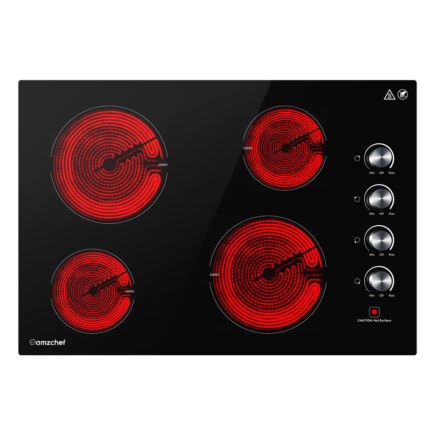 AMZCHEF 30 Inch Electric Cooktop, Built-in with 4 Elements 7000W with ETL Safety Certified, 30 Glass Ceramic Cook Top,Knob contr