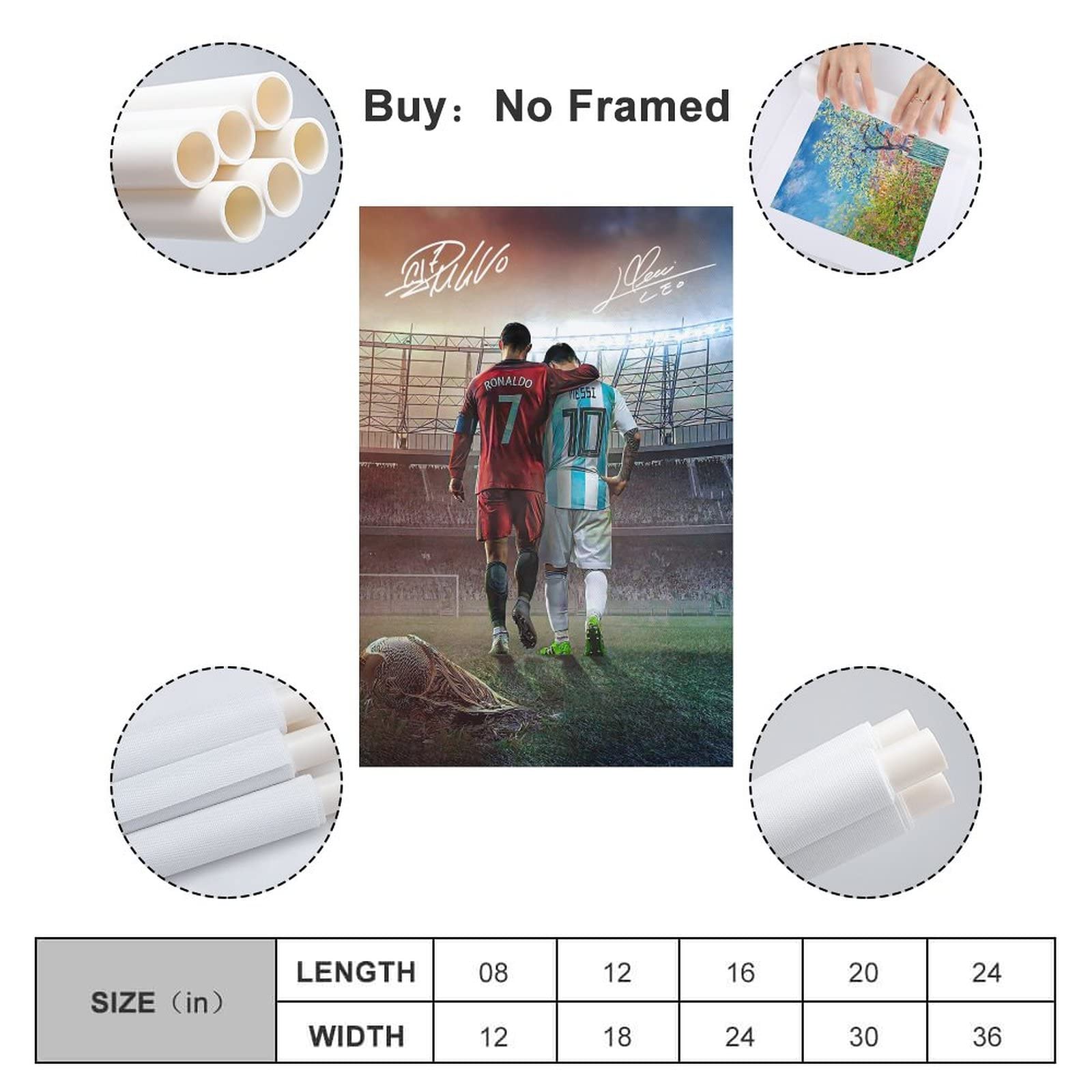 Messi Ronaldo Poster Wall Art Canvas Print Poster Home Bathroom Bedroom Office Living Room Decor Canvas Poster Unframe: 16X24Inc