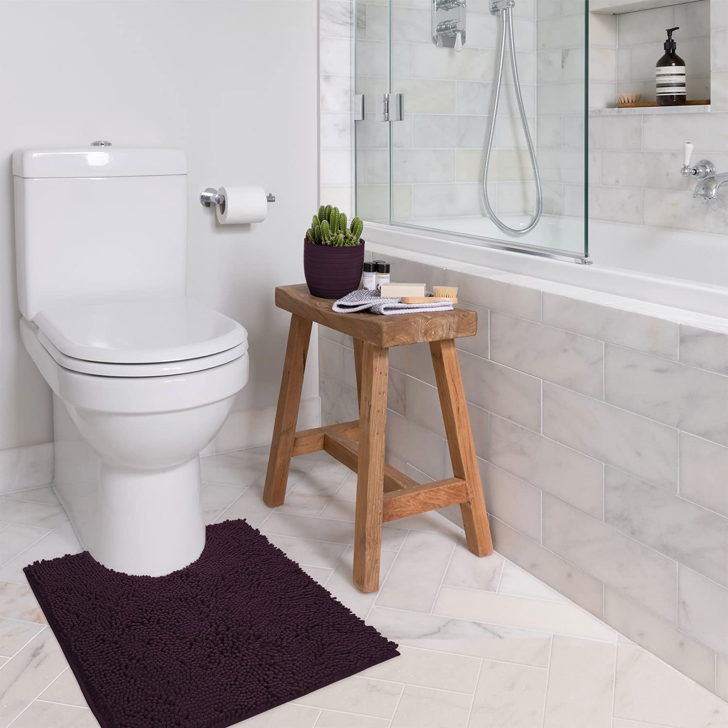 Luxurux Luxury Shaggy Toilet Bath Mat U-Shaped Contour Rugs For Bathroom, Soft And Comfortable, Maximum Absorbent, Dry Quickly,