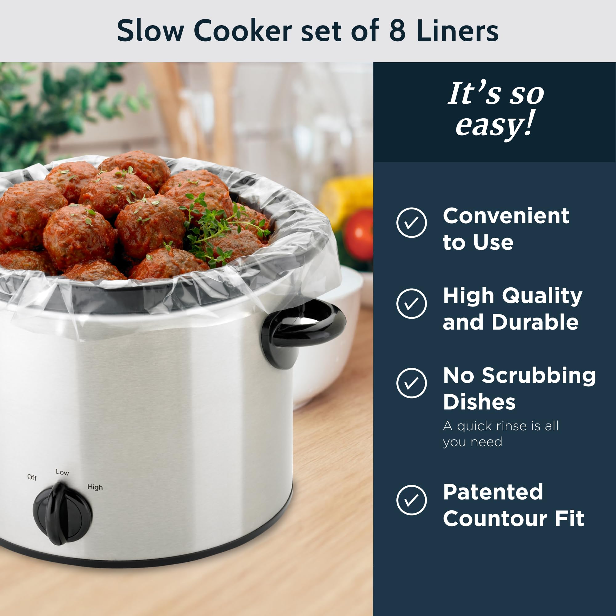 Pansaver Slow Cooker Liners - Disposable Liners For Instant Cleanup With No Scrubbing (Fits 3-8 Quarts, 8 Count)