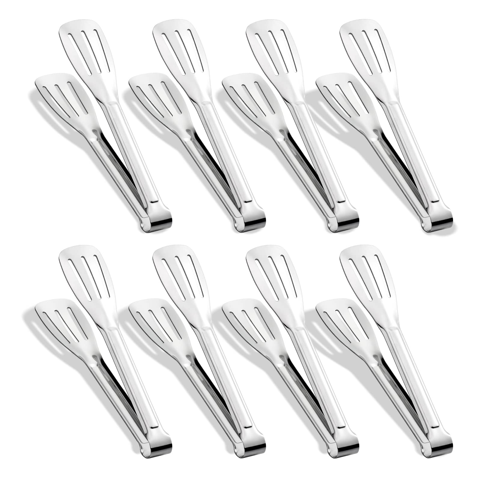 8 Pack 7 Inch Serving Tongs, Metal Tongs For Food, Food-Grade Stainless Steel Small Cooking Appetizers, Kitchen Food Tongs,Dishw