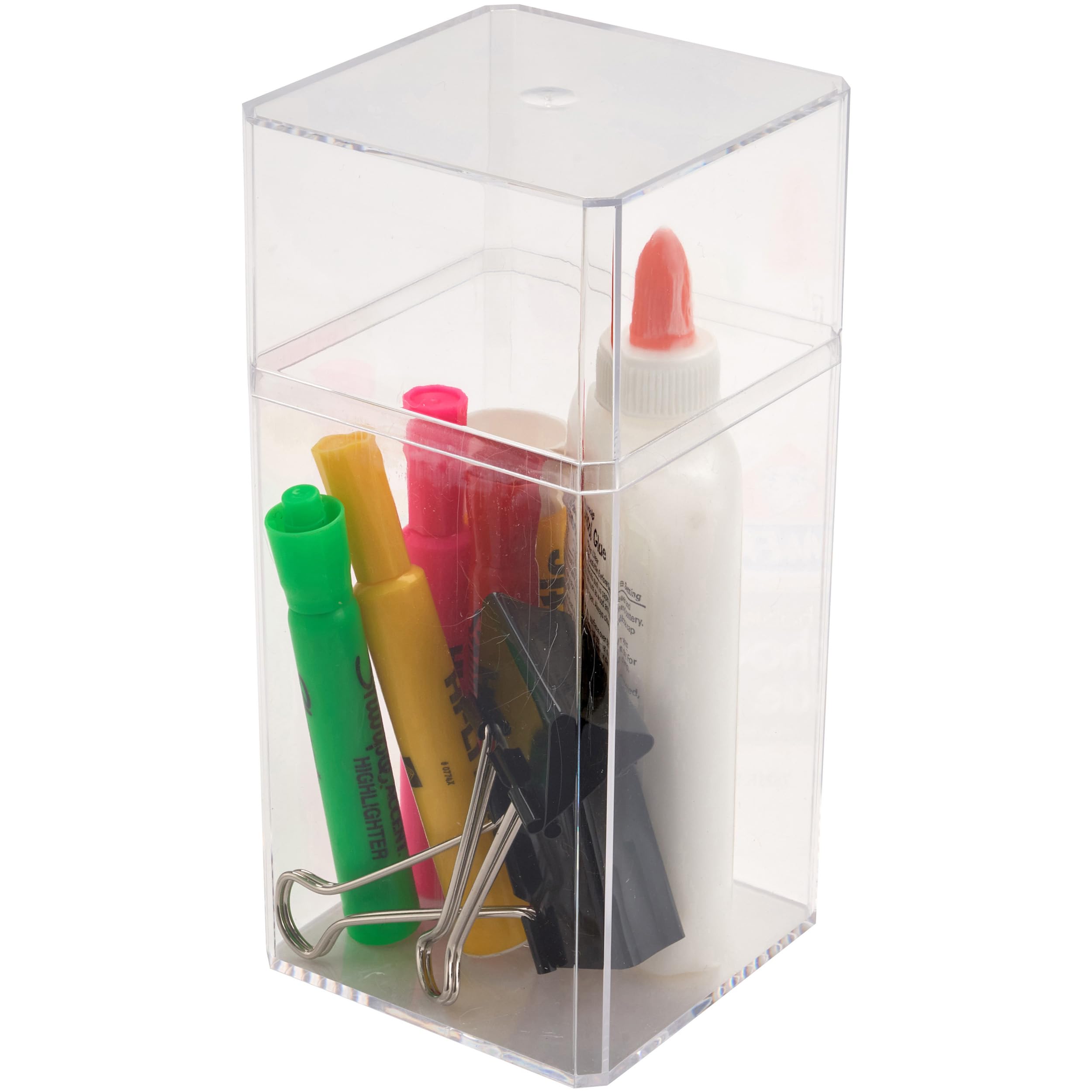 Pioneer Plastics 048C Clear Large Tall Rectangular Plastic Container, 3.75'' W X 3.75'' D X 8.25'' H