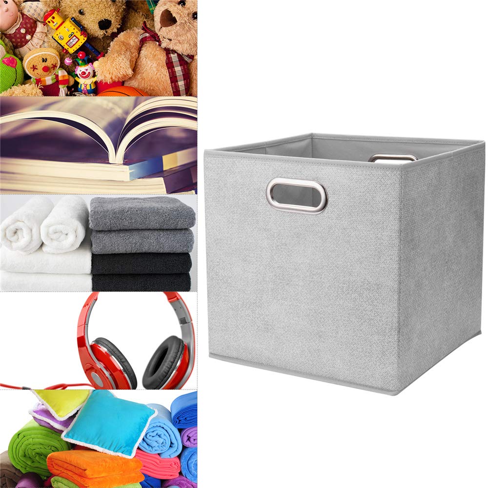 Hsdt 13 Inch Storage Cubes Bins Grey White Fabic Storage Cubes Inserts Foldable Cloth Storage Boxes Collapsible Storage Baskets