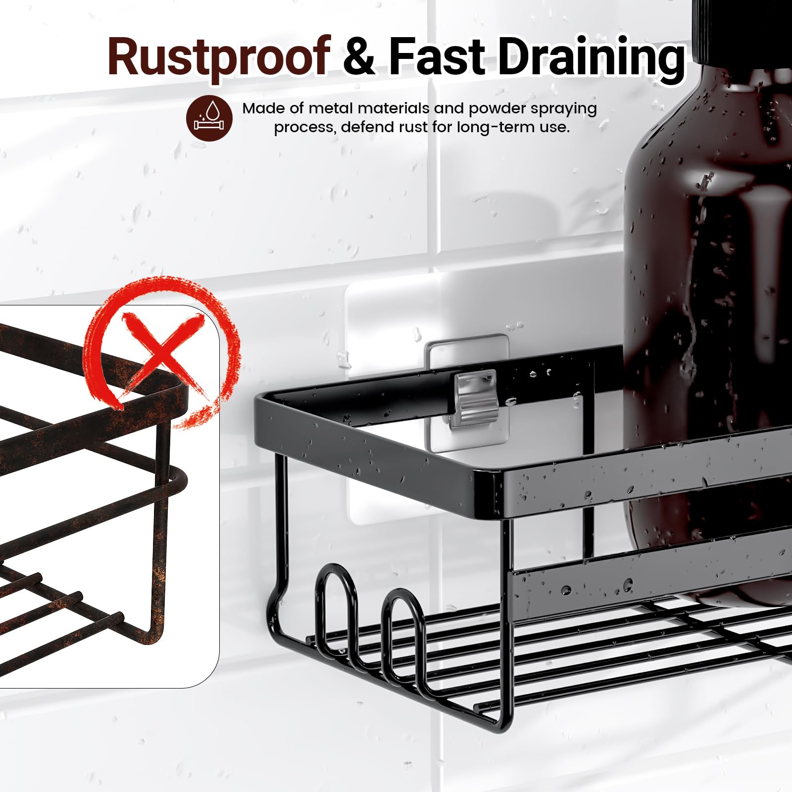 Wowbox Shower Caddies 6 Pack - Adhesive Hanging Shower Shelf - Bathroom Organizers And Storage, No Drilling Stainless Shower She