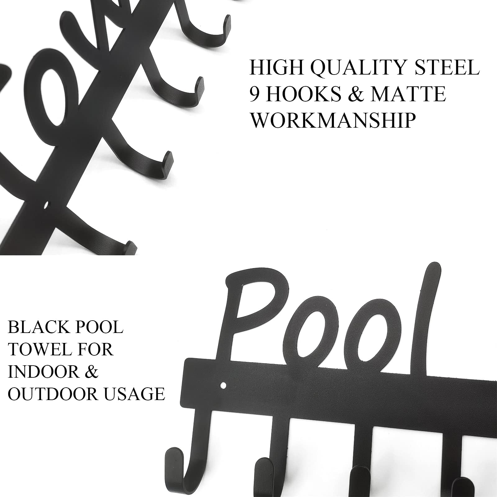 Greatmh Black Pool Towel Rack Outdoor Towel Rack For Pool Towel Hooks Towel Hanger For Bathrobes Clothes 9 Hooks