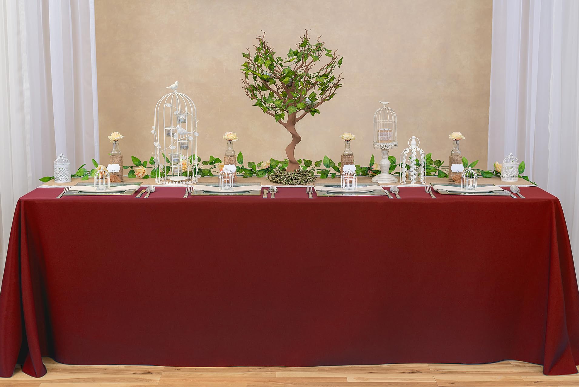 Ltc Linens 2-Pack Rectangular Tablecloths 90 In X 156 In With Rounded Corners - Burgundy Table Covers For 8 Ft Table With Floor-
