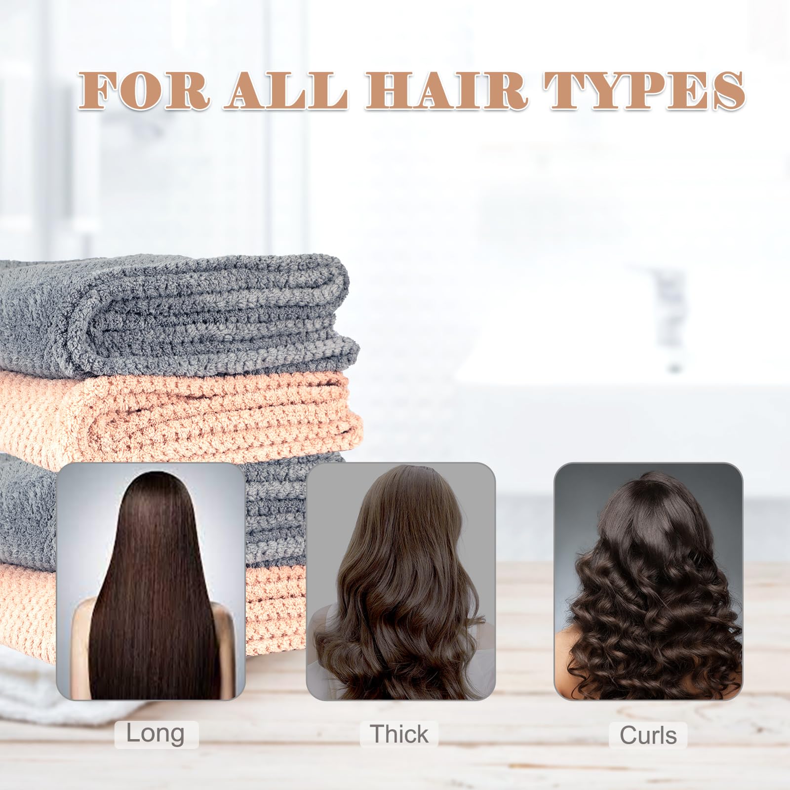 FREATECH 2-Pack Large Microfibre Hair Towel Wrap 34 x 10 in, Thicken Super Absorbent Hair Turbans for Wet Hair, Anti-frizz Hair