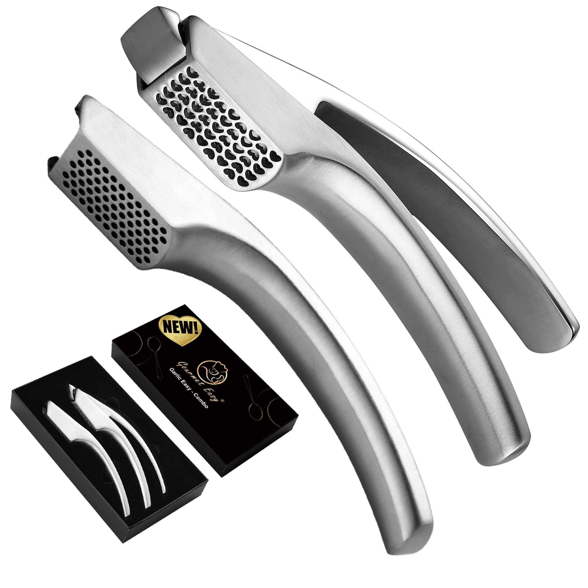 Garlic Press Stainless Steel - No Need To Peel Garlic Mincer Combo For Fine And Coarse Mince - Garlic Crusher - Easy Cleaning- G