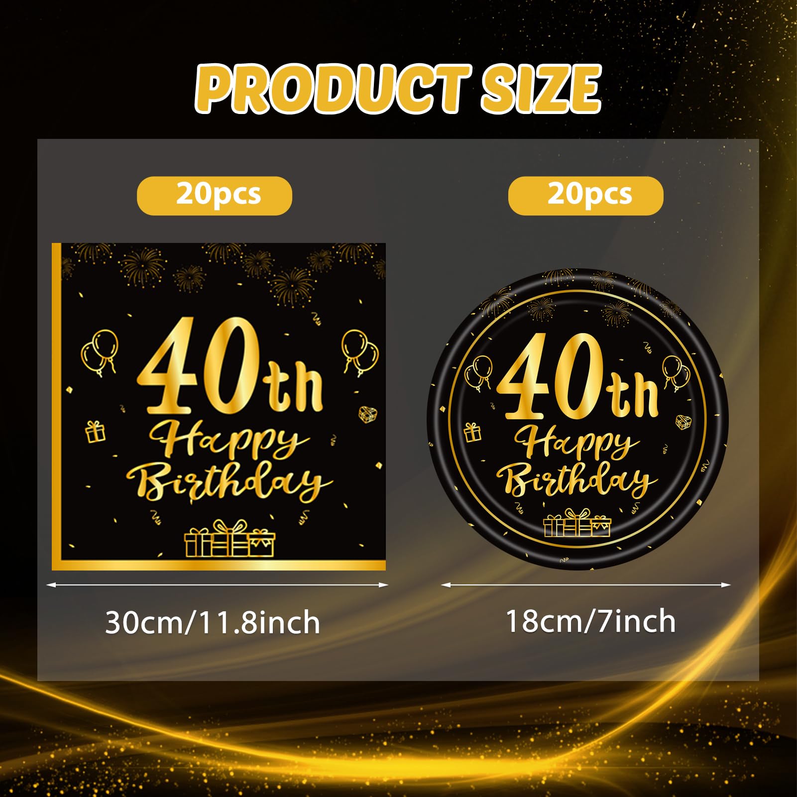 40Pcs 40Th Birthday Party Supplies Vintage 1984 40Th Party Tableware Set Plates Napkins For Men Woman Black And Gold 40 Birthday